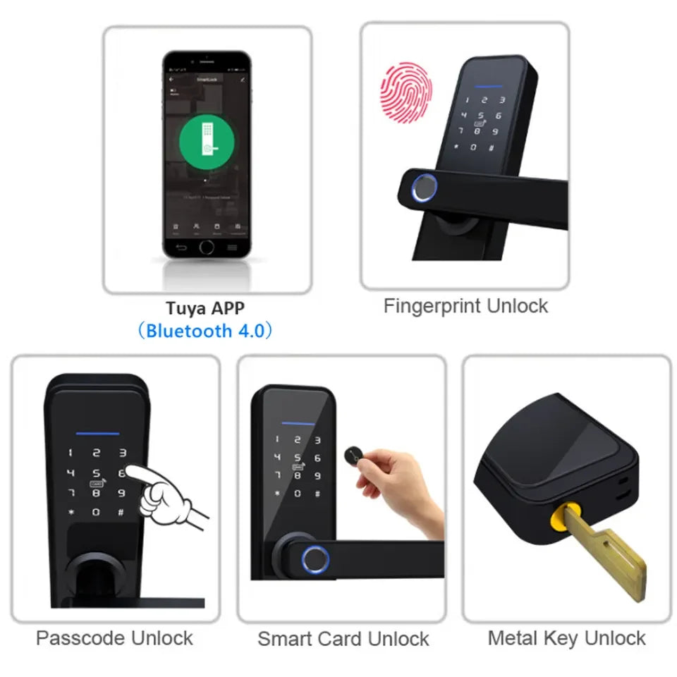 Factory Price Cheap Aluminum RFID Card Password Fingerprint Unlock Electronic Ble WiFi Tuya App Smart Door Lock
