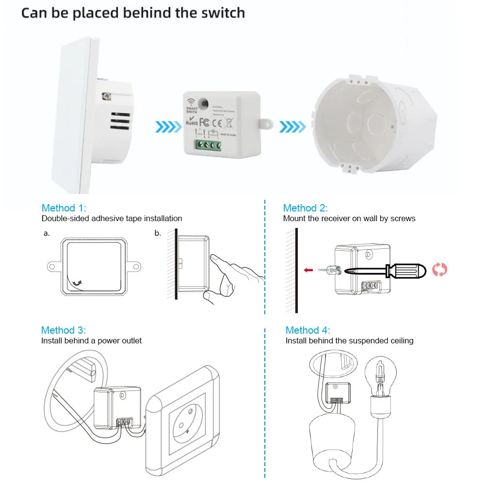 Mini WiFi Light Switch Timer Wall panel switch RF 220V Controller Tuya Smart Life APP Control Work With Alexa for Home Appliance