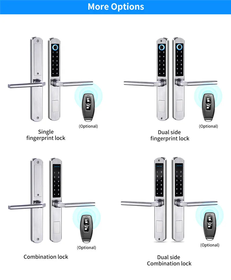 High Security Stainless Steel Thermal Break Smart Door Lock for Wood Door with Fingerprint Electronic Control WiFi IP64 Tuya App