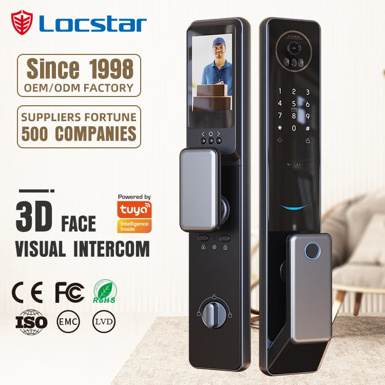 Hot Seller Cerradura Inteligente Waterproof Outdoor Face Id Tuya Wifi Fingerprint Smart Door Lock With 3D Face Recognition