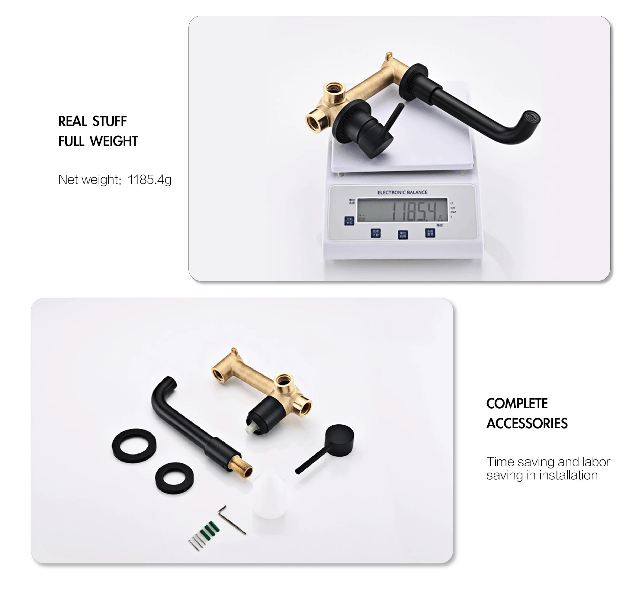 Modern Wall-Mounted Black Brass Bathroom Faucet with Concealed Design 2-Hole Single Handle Cold and Hot Dual-Control Basin Tap