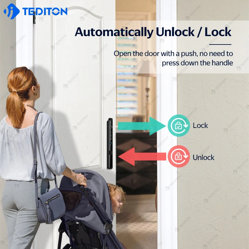 Ip66 Tuya Security Glass Sliding Door Lock Electronic Fingerprint Face Recognition Smart Door Lock Digital Lock for Slide Door