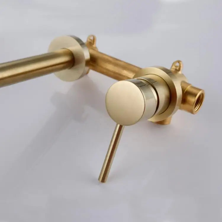 Wall Mounted Spout Basin Faucet Solid Brass Brushed Rose Gold Bathroom Bathtub Shower Mixer For Lavatory Sink Brushed gold Taps