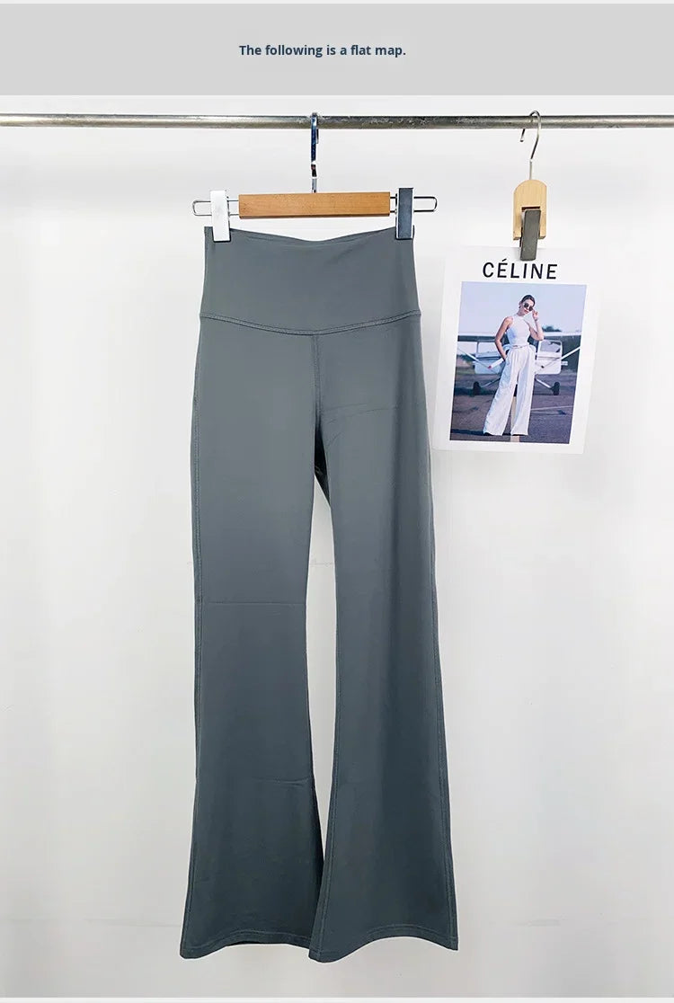 Solid Flared Yoga Sports Fitness Pants Spandex/Nylon High Waist Elastic Slimming Wide Leg Full Length Tummy Control Hip Lifting