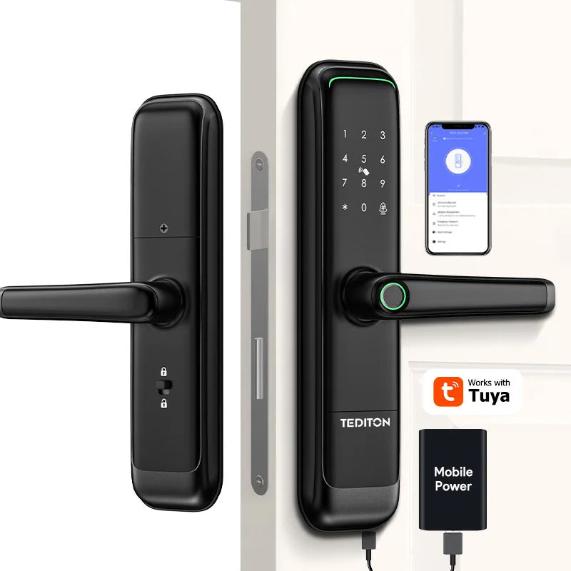 Tediton Smart Locks for Front Door Digital Electric Keyless Aluminum Alloy Fingerprint Tuya Smart Door Lock