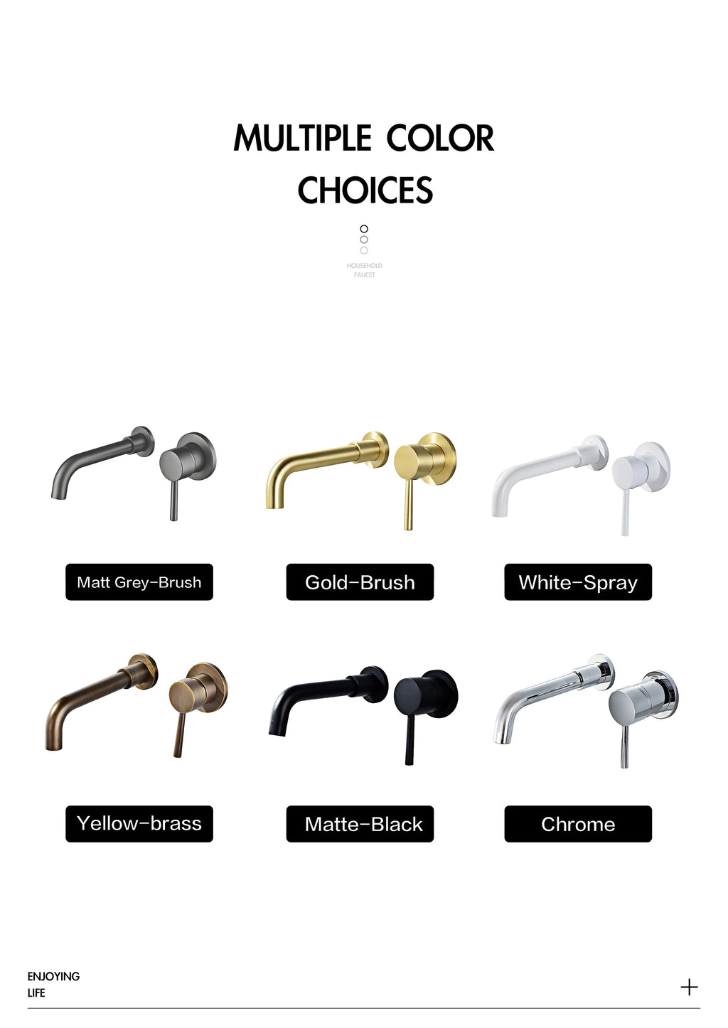 Modern Wall-Mounted Black Brass Bathroom Faucet with Concealed Design 2-Hole Single Handle Cold and Hot Dual-Control Basin Tap