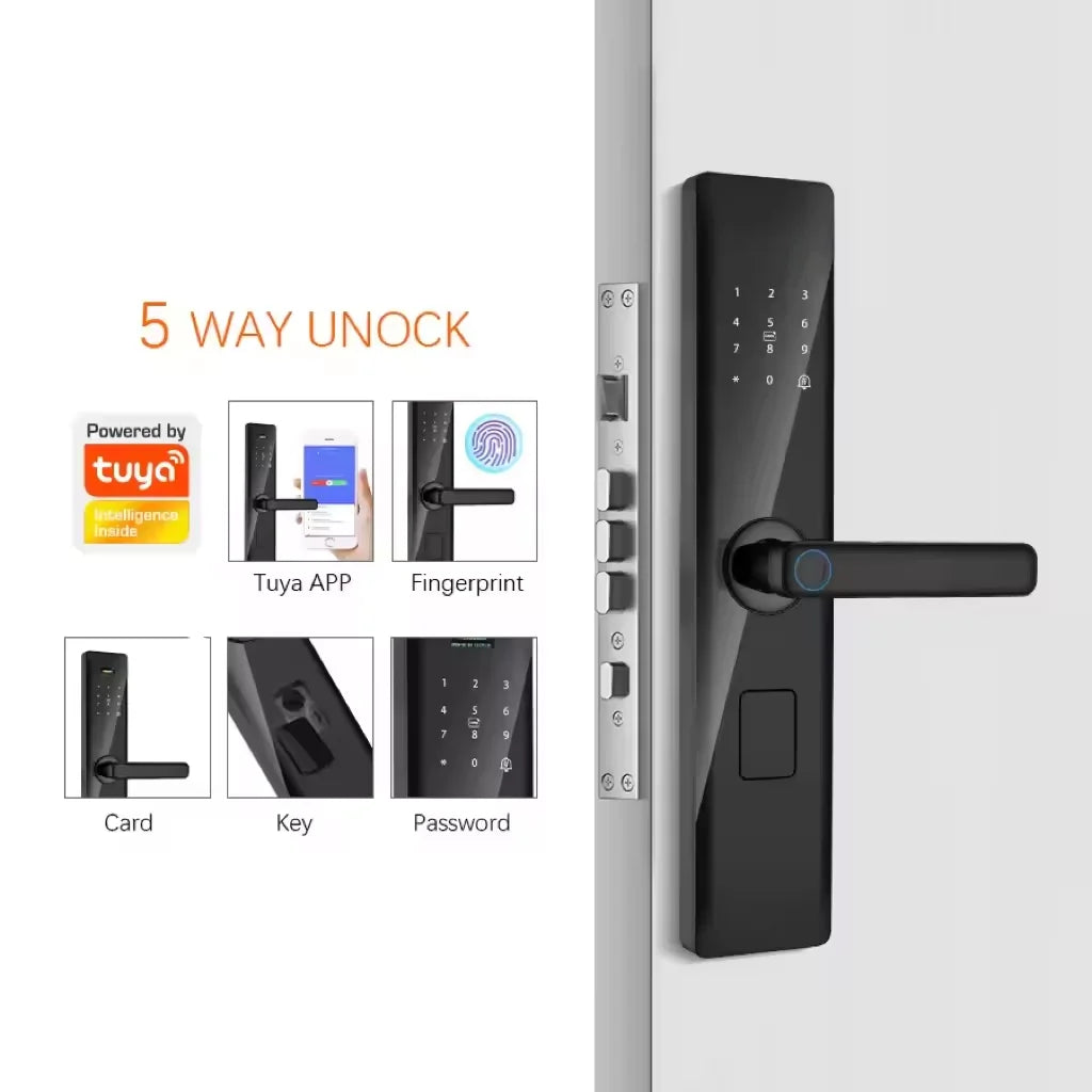 Tuya Smart WiFi Digital Door Lock Code RFID IC Card Smartphone App Unlock Biometric Fingerprint Smart Lock