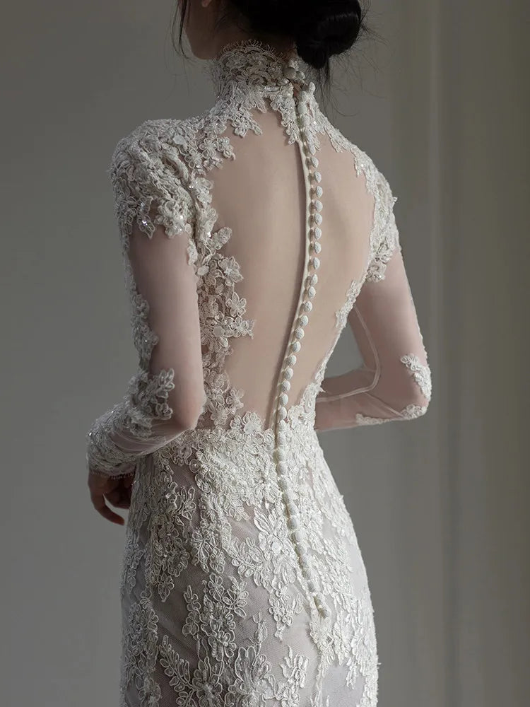 S1319Y 2026 High-end Lace  Elegant and Luxurious Bridal  Mermaid Style  Light Luxury Slimming Long-sleeved Wedding Dress