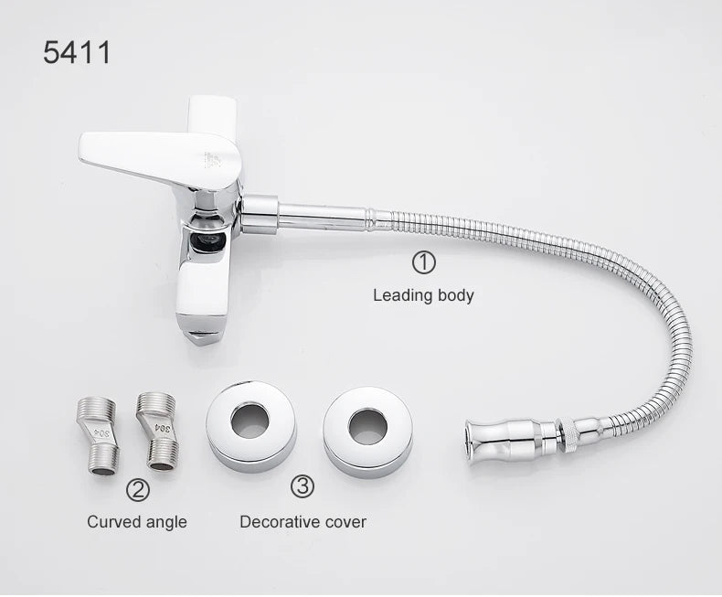 ELLEN Wall Mount Kitchen Sink Faucet Hot Cold Sink Water Mixer Tap 2 Holes Black Faucets 360 Degree Swivel ELK5400