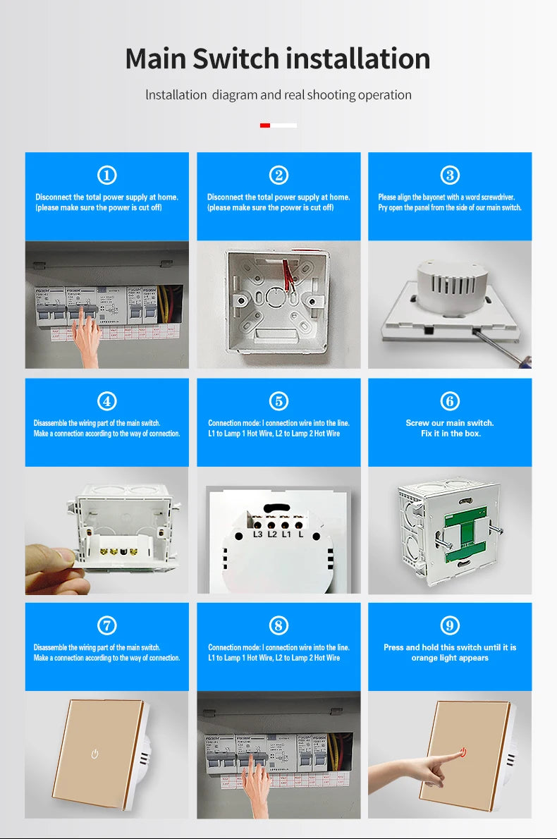 EU AC100-240V Tempered White Crystal Glass Touch Switch Panel Wall Light Switches Sensor Button 1/2/3Gang Lamp Interruttore