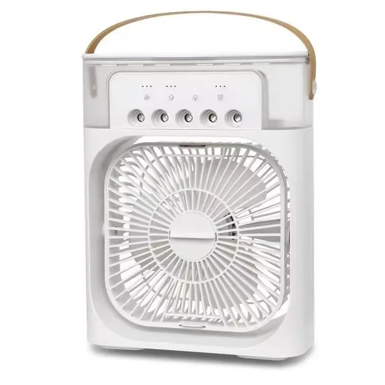 5 Holes Mist Humidifier Fan 3-Speed Adjustable 180 Wide-Angle Swing Timer LED Light Portable USB Rechargeable 1L Waterproof