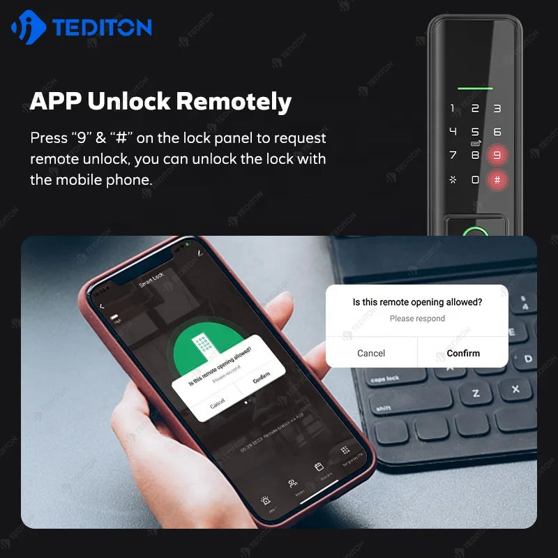 Tediton Biomatric Fingerprint Reader Digital Keyless Tuya Smart Life Lock Safety Smart Door Lock