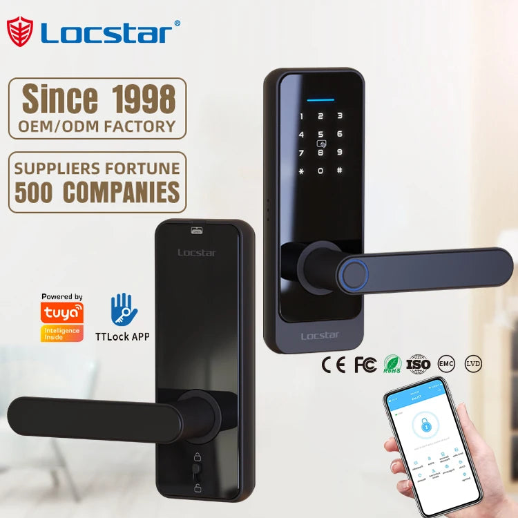 Locstar Cerradura Inteligente Tuya TTlock App Digital Fingerprint Password Card Keyless Entry Smart Home Door Lock for Bedroom