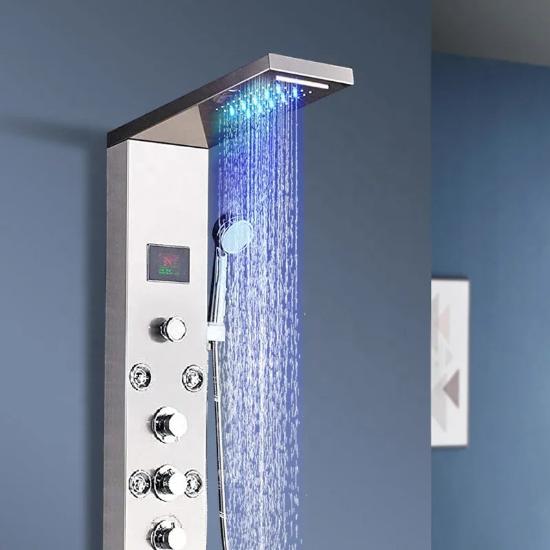 Shower Panel Bathroom Wall Mounted Stainless Steel Waterfall Shower Column Set Massage Jets Led Shower Panels Duchas Columna