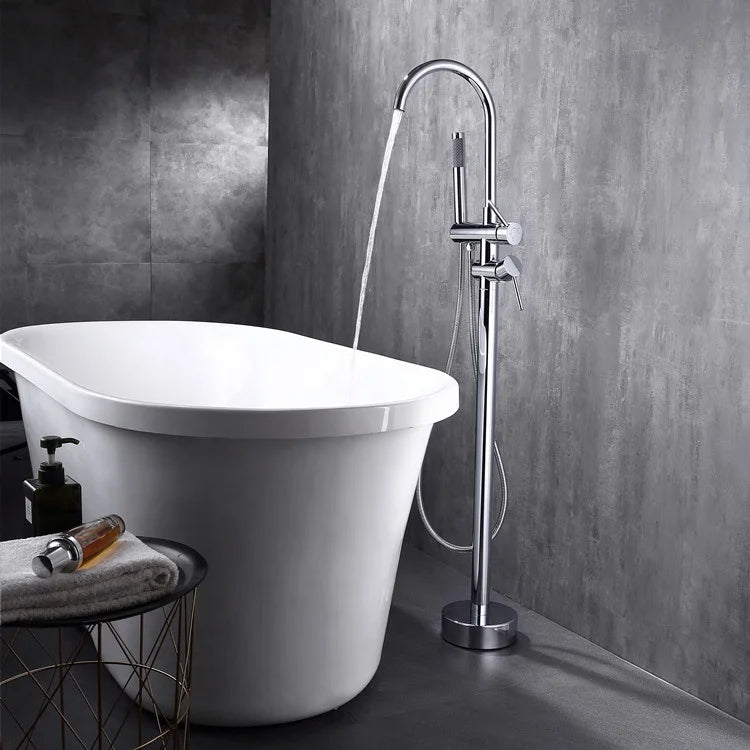 Brass Stainless Steel Dual Freestanding Bath Shower Mixer Floor Stand Mounted Tub Filler Bathtub Faucet Slide Bar Hotel Use