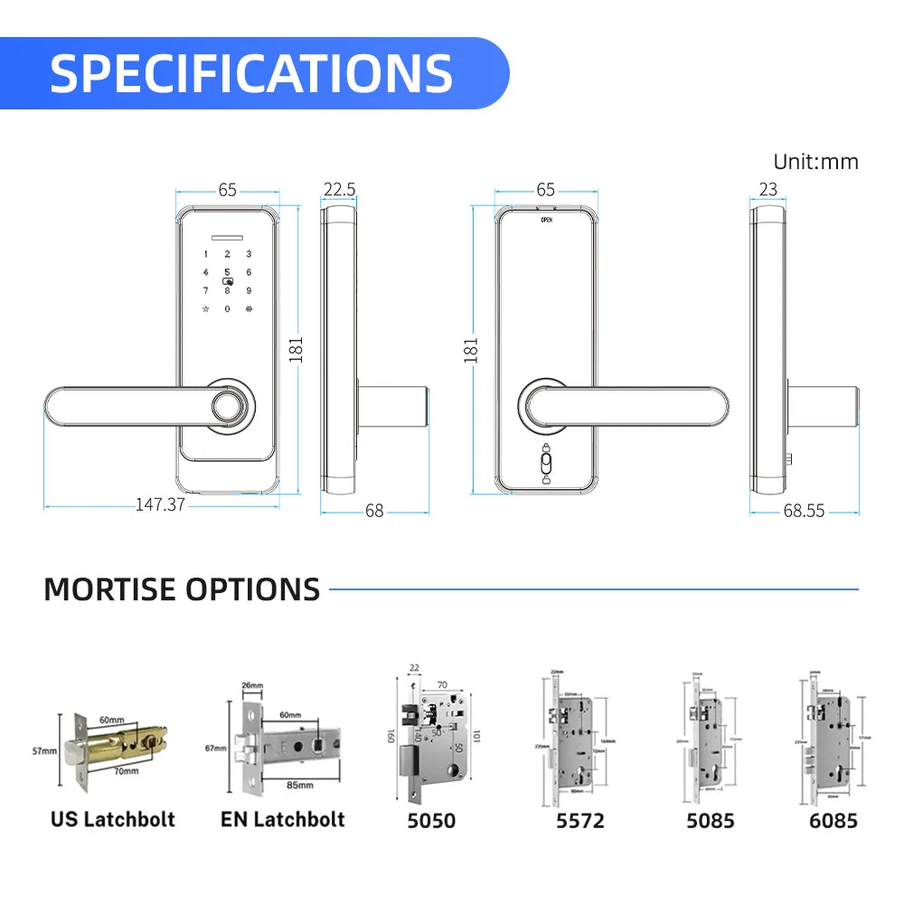 Locstar Cerradura Inteligente Tuya TTlock App Digital Fingerprint Password Card Keyless Entry Smart Home Door Lock for Bedroom