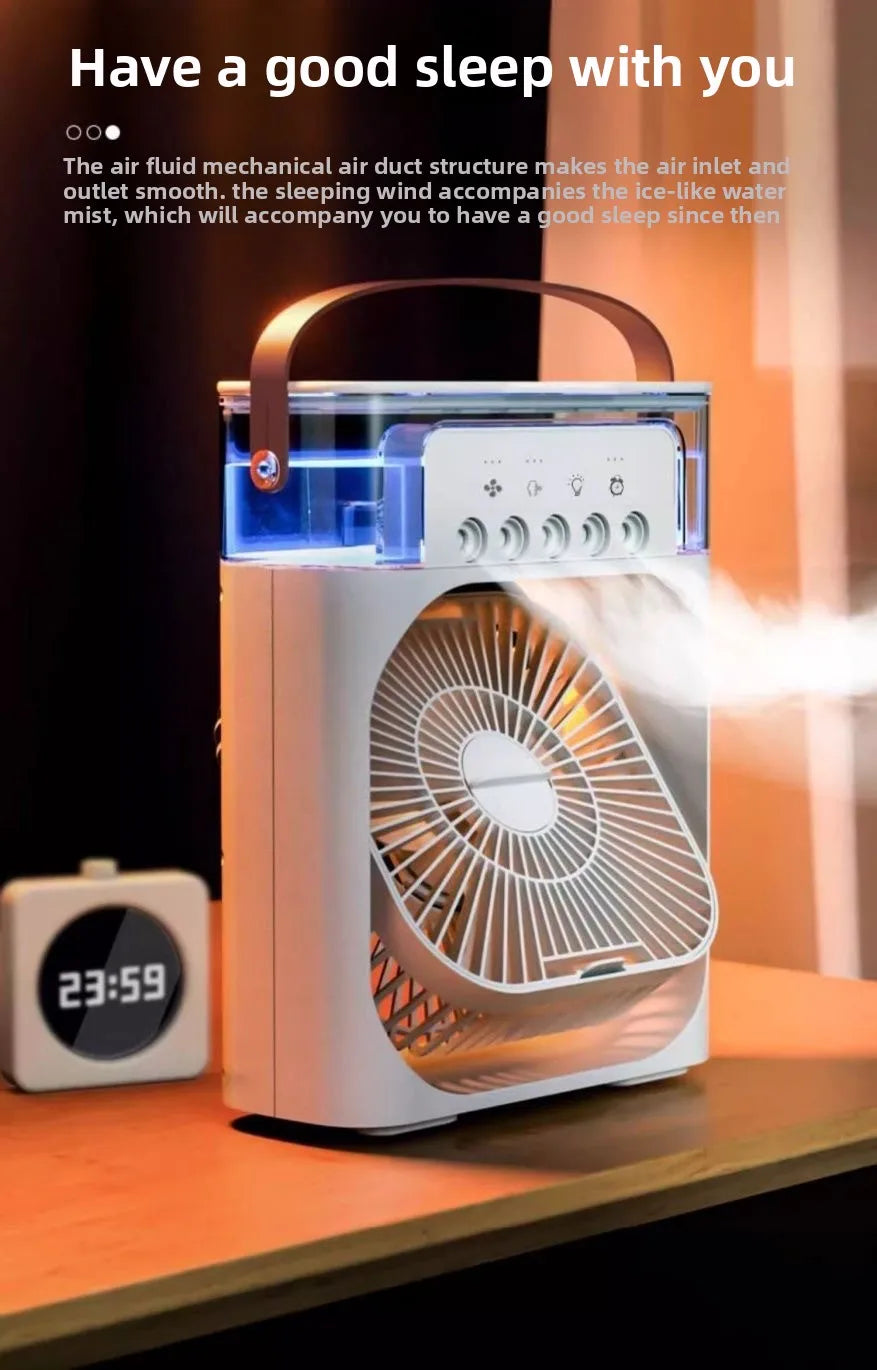 USB-Powered Mini Portable Handheld 3-in-1 Air Cooling Humidifier Fan with Ice Function for Outdoor & Car Use