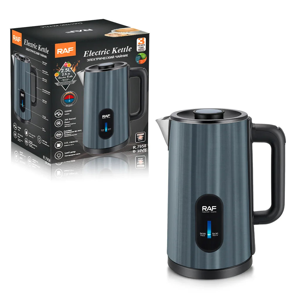 2.5L Portable Stainless Steel Electric Kettle Automatic Shut 60-70 Heat Preservation Cordless Design 360-Degree Household