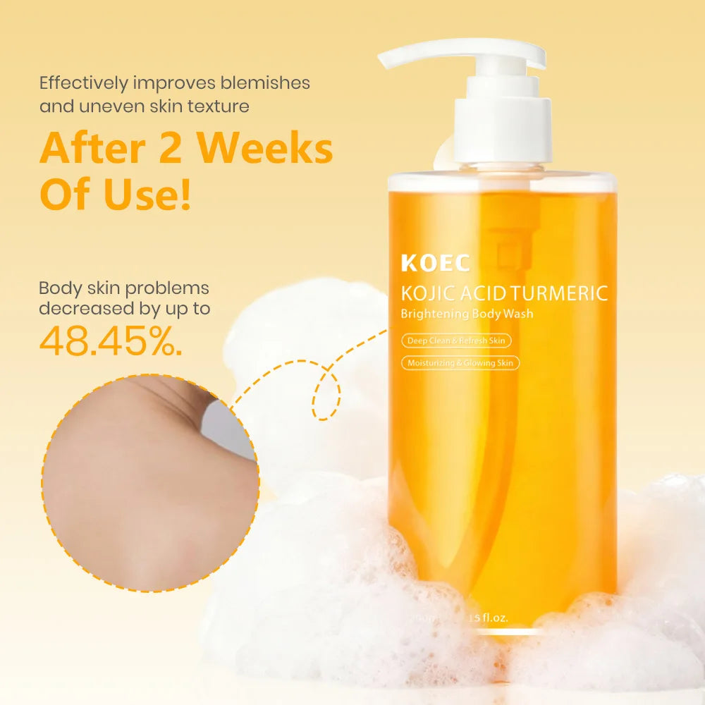 KOEC Kojic Acid Turmeric Body Wash Deep Cleansing Brightening Moisturizing Exfoliating Shower Gel Body Scrub for Women & Men