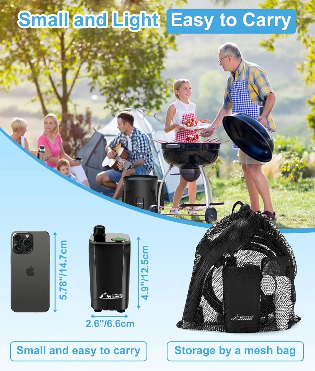 Portable Shower for Camping Outdoor Electric Shower Rechargeable Pump with 20L Collapsible Bucket