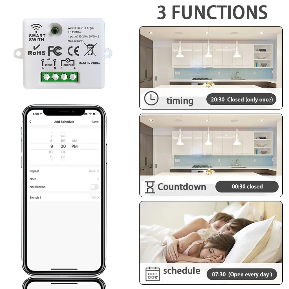 Mini Module WIFI Tuya Smart Light Switch Wall Panel Push Button Switch 433MHZ Wireless Electrical Home Remote Control 220V 10A