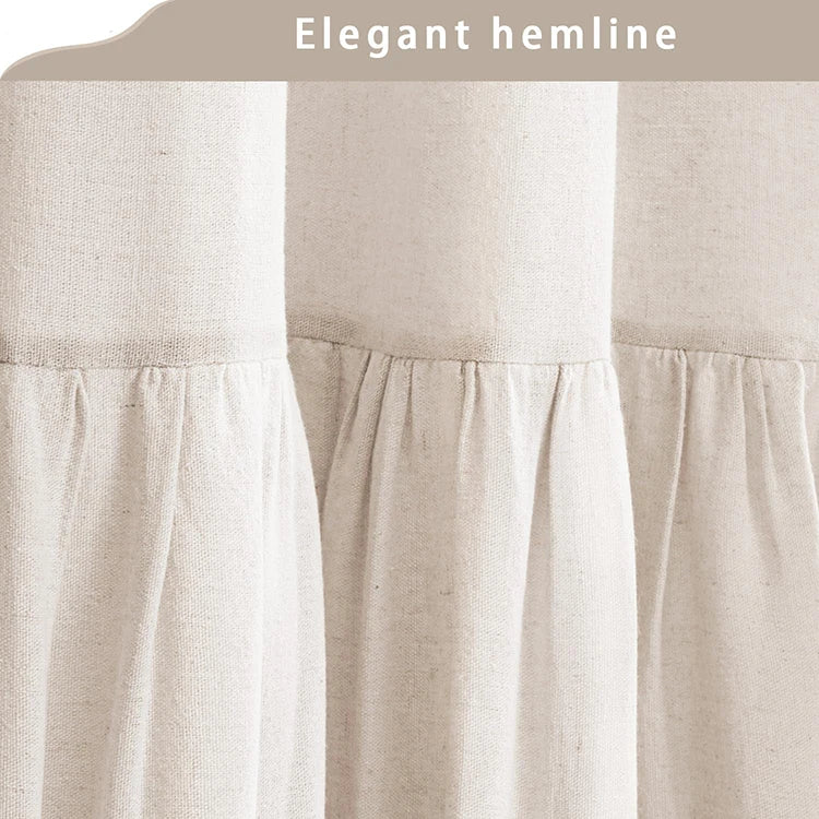 Beige 72x72 Inch French Country Linen Blend Ruffle Shower Curtain for Bathroom