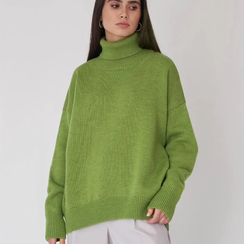 Women's Unique Design Oversized High Neck Sweater for Winter Casual Style with Logo on Back