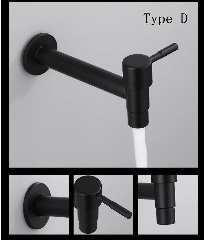 Wall Mounted Faucet Single Cold Sink Tap Black Water Tap for Bathroom Washing Machine Sink Mop Pool