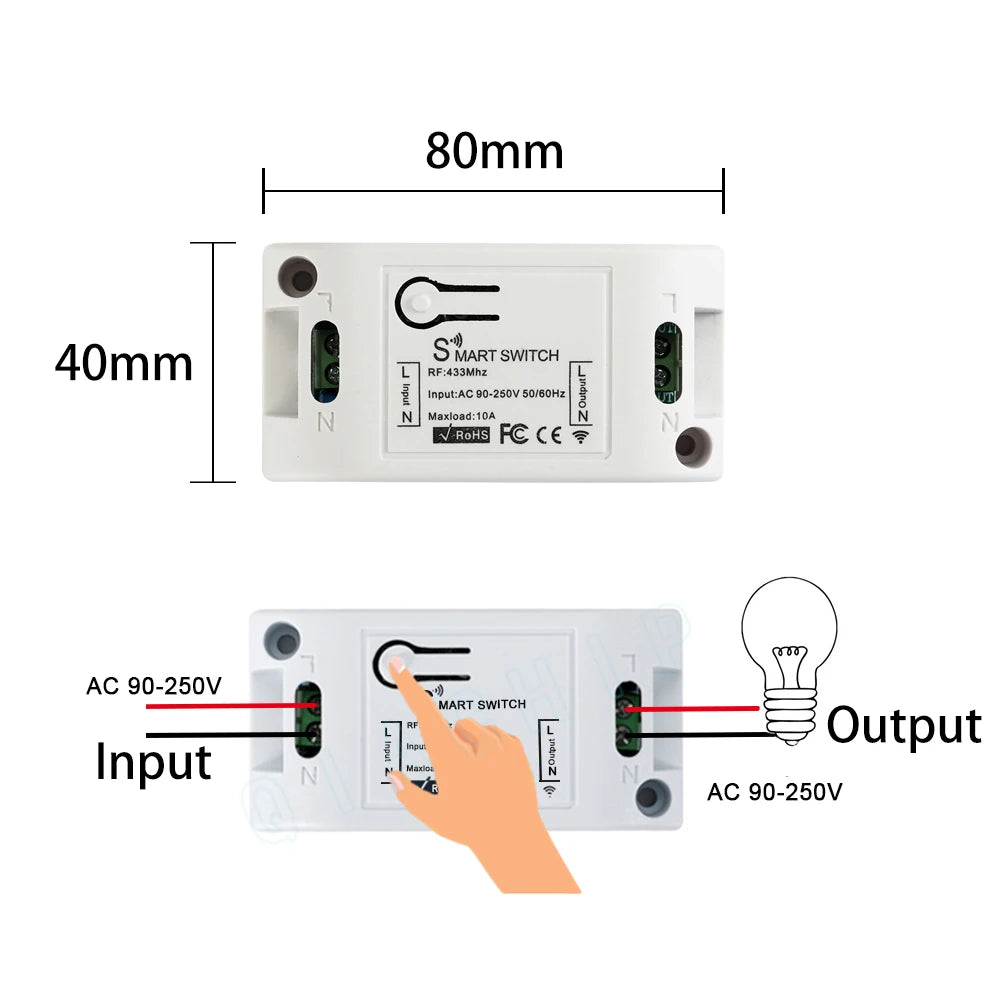 1/2/3Gang Smart Wireless Switch RF 433 Mhz 86 Portable White/Gray Home Wall Panel Buttons Remote Control Light Module Receiver