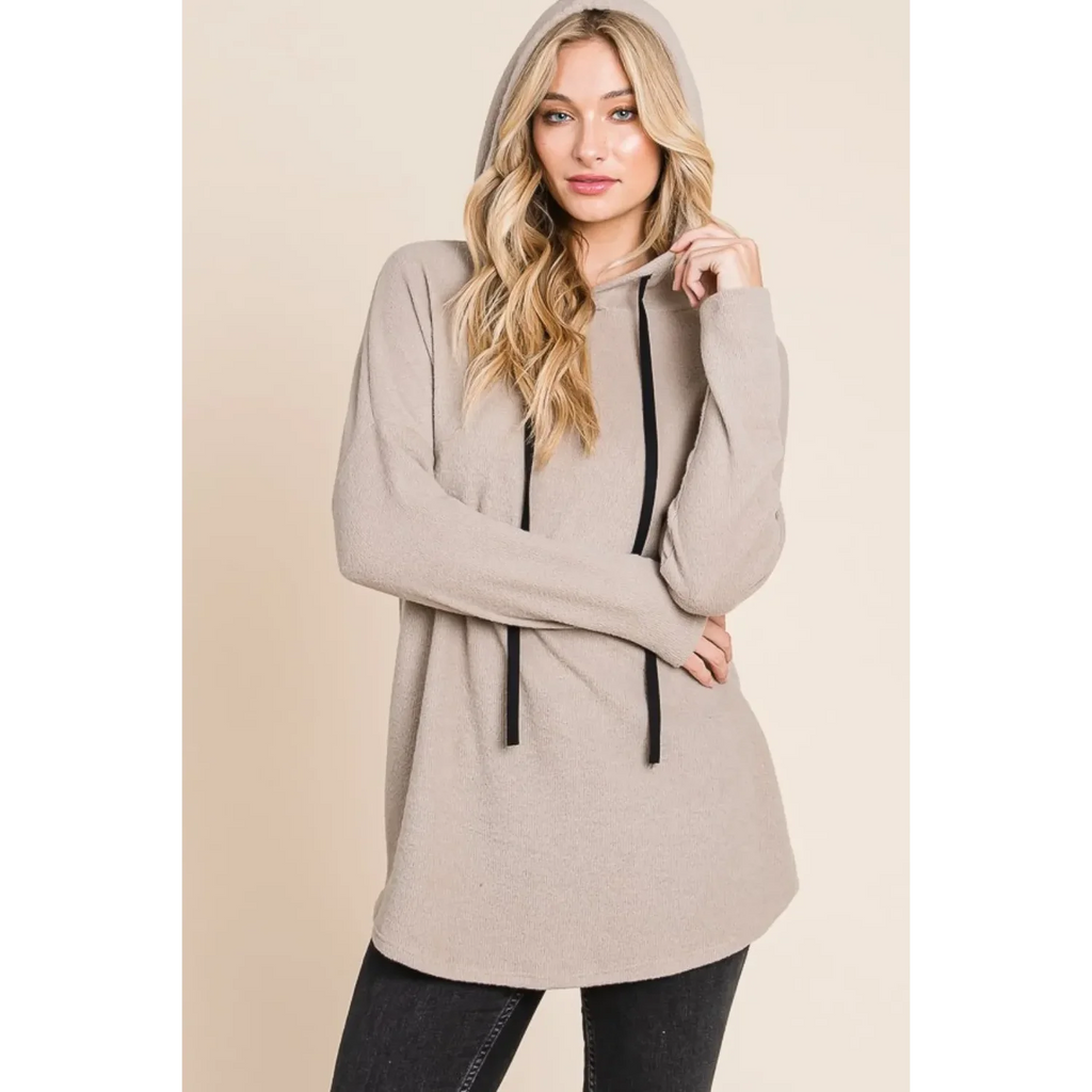 BOMBOM Women's Contrast Drawstring Drop Shoulder Knit Hoodie FCJ Collection