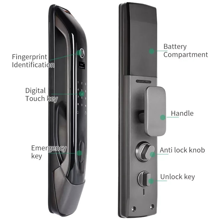 Tuya Wifi Smart RFID Biometric Door Lock Aluminum Alloy Keyless Push Pull Feature for Wood Door Memory Card Data Storage Option