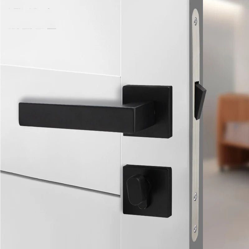 Interior Door Square Tubular Black Handle Lock Modern Wooden Door Pull Silent Lock Zinc Alloy Magnetic Function Door Lock Set