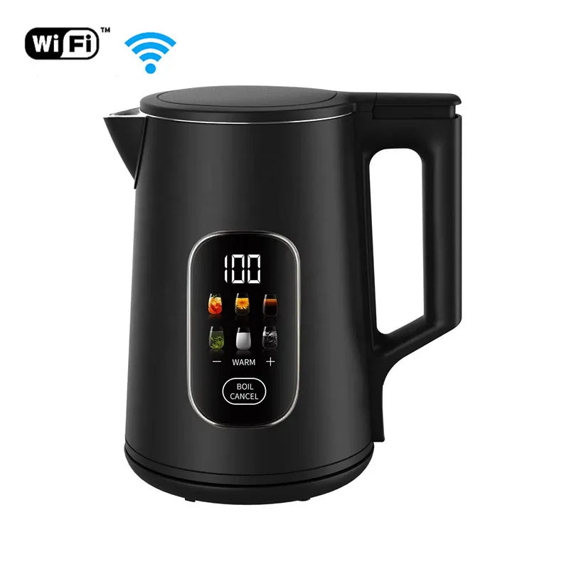 Precise Temperature 1.7L Digital Stainless Steel Shell Smart Electric Tuya Wifi Keep Warm Mobile Control Display Tea Kettle