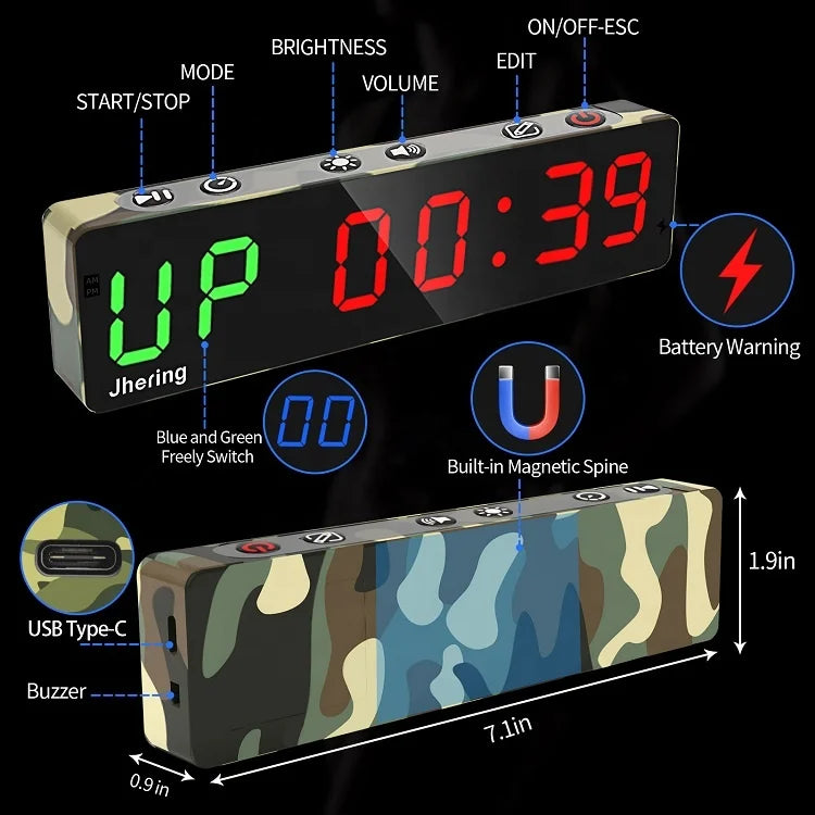 Jhering Hot Selling Battery Magnetic Led Digital Stopwatch Shower Kitchen Table Gym Watch Displays Timer Clock