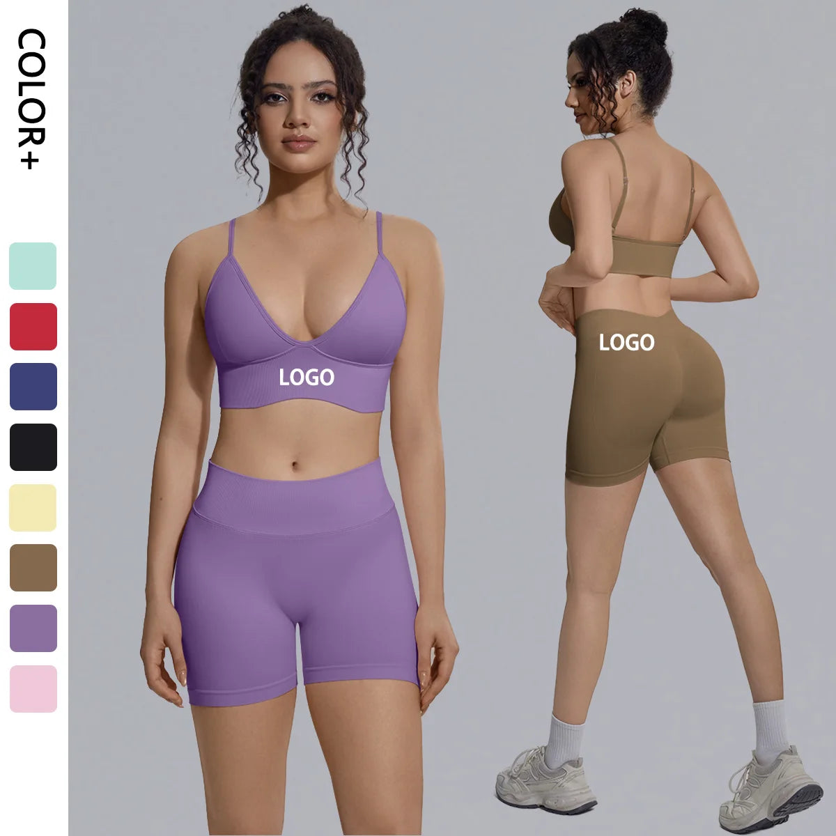New Summer Sexy Naked Feeling Yoga Shorts Set Women 2 Piece Sport Bra Biker Shorts Workout Gym Activewear