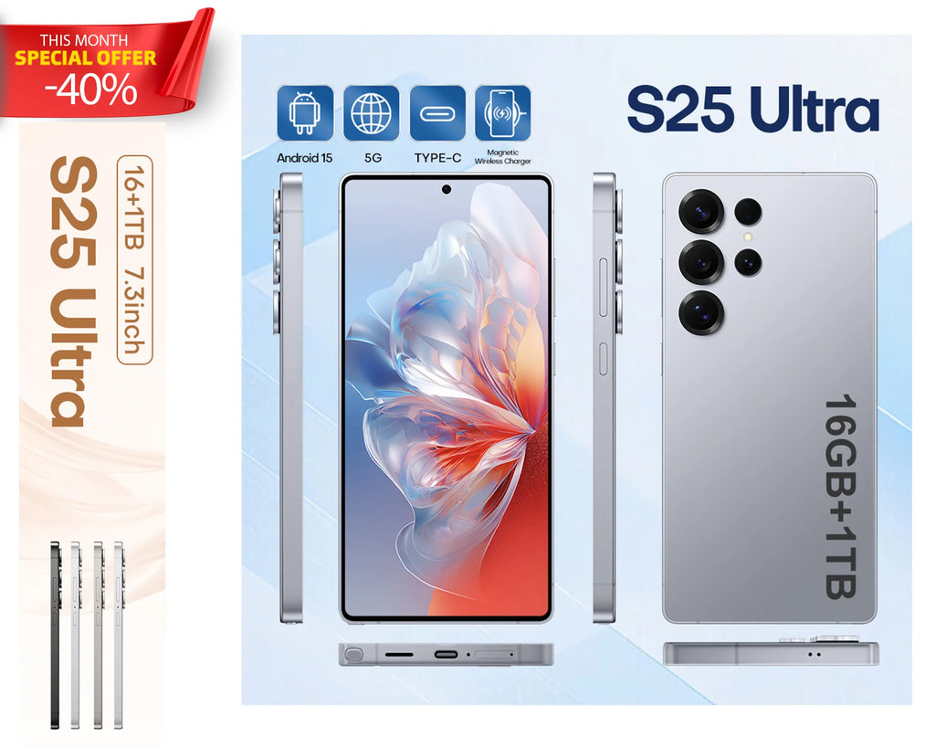 2025 New S25 Ultra 5G Android Smartphone Unlocked with Full HD Screen Dual SIM 16+1TB Storage LTE Cellular Low Price Cell Phones