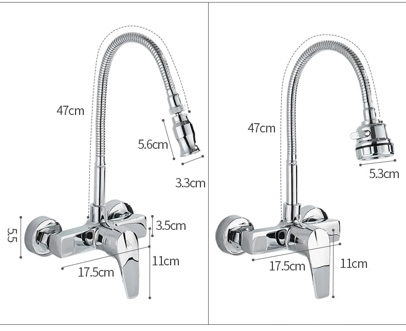 ELLEN Wall Mount Kitchen Sink Faucet Hot Cold Sink Water Mixer Tap 2 Holes Black Faucets 360 Degree Swivel ELK5400