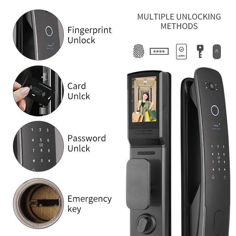 Full Automatic Smart Lock WiFi Wireless Fingerprint Password RFID Card App Digital Door Lock With Camera