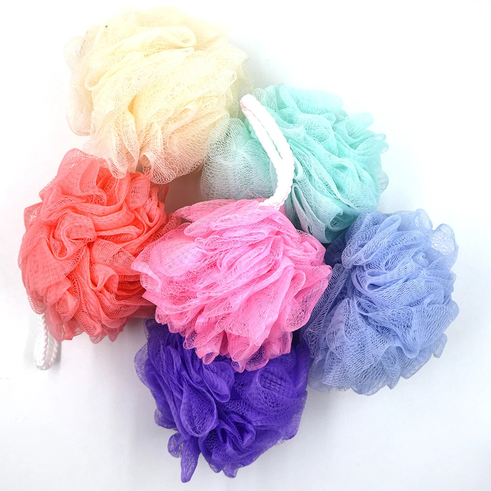 50g PE Shower Bath Sponge Mesh Pouf Body Scrubber Exfoliating Loofah Ball for Women Men Spa Skin Cleaning Hanging Rope