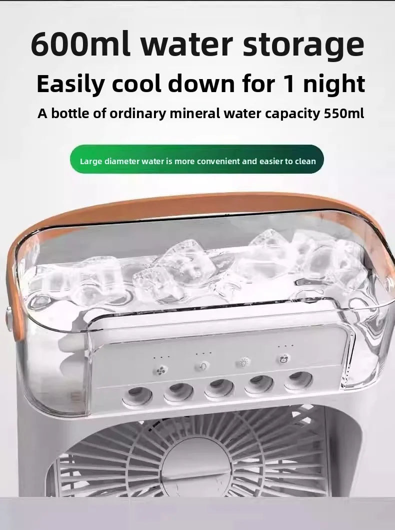 USB-Powered Mini Portable Handheld 3-in-1 Air Cooling Humidifier Fan with Ice Function for Outdoor & Car Use