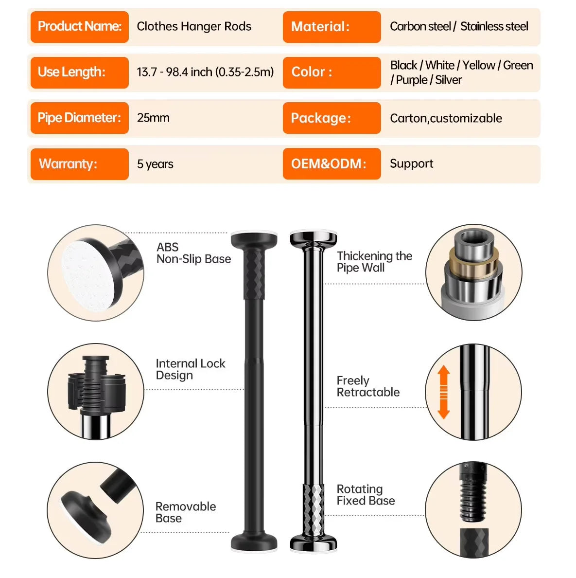 Clothes Shower Curtain Rod Nail-Free Extendable Non-damaging Wall Retractable Suction Cup Telescopic Drying Rack