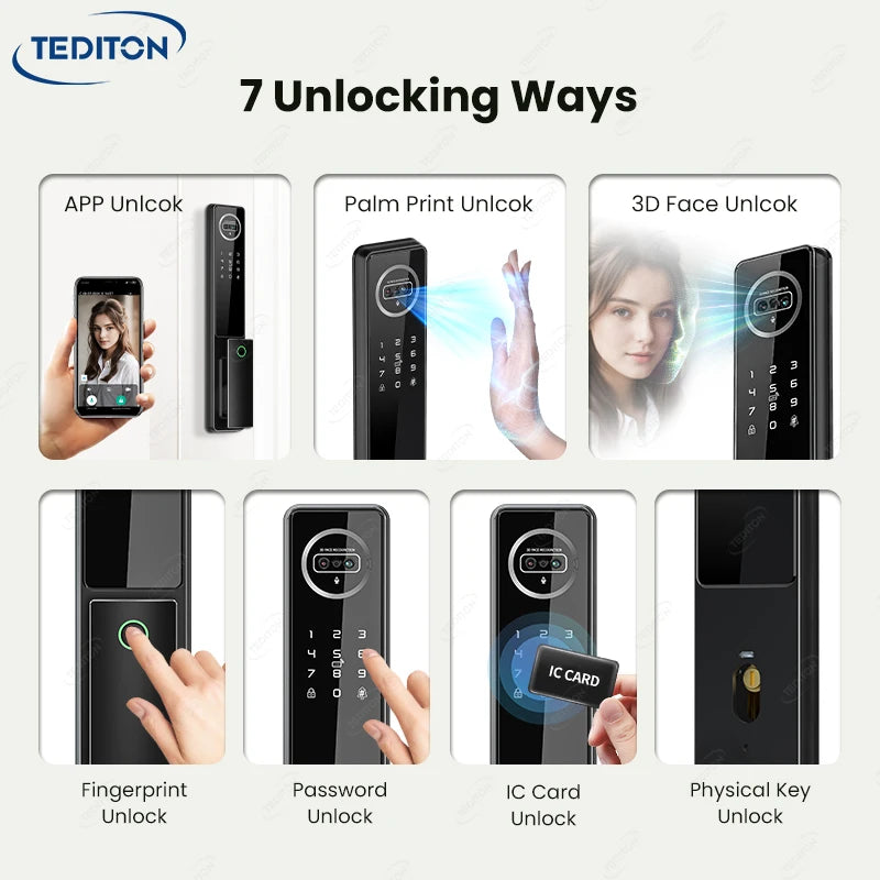 6068 Mortise Smart Door Lock Palm Vein Face Recognition with Camera Matter Tuya WiFi Fingerprint Password Card Key Security