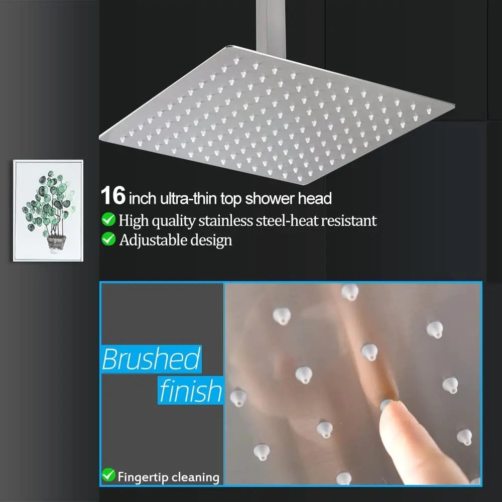 16inch Oil Rubbed Bronze Ceiling Mount Concealed Bathroom Rain Shower System Mixer Set with Overhead Rain Shower