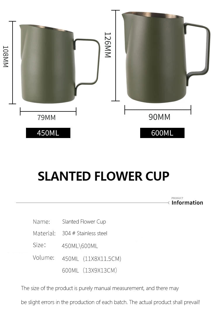 Coffee Milk Jug  Measuring Tool with Handle Metal Pitcher Bevel 304 Stainless Steel Latte Art Cappuccino Espresso Frothing Cup