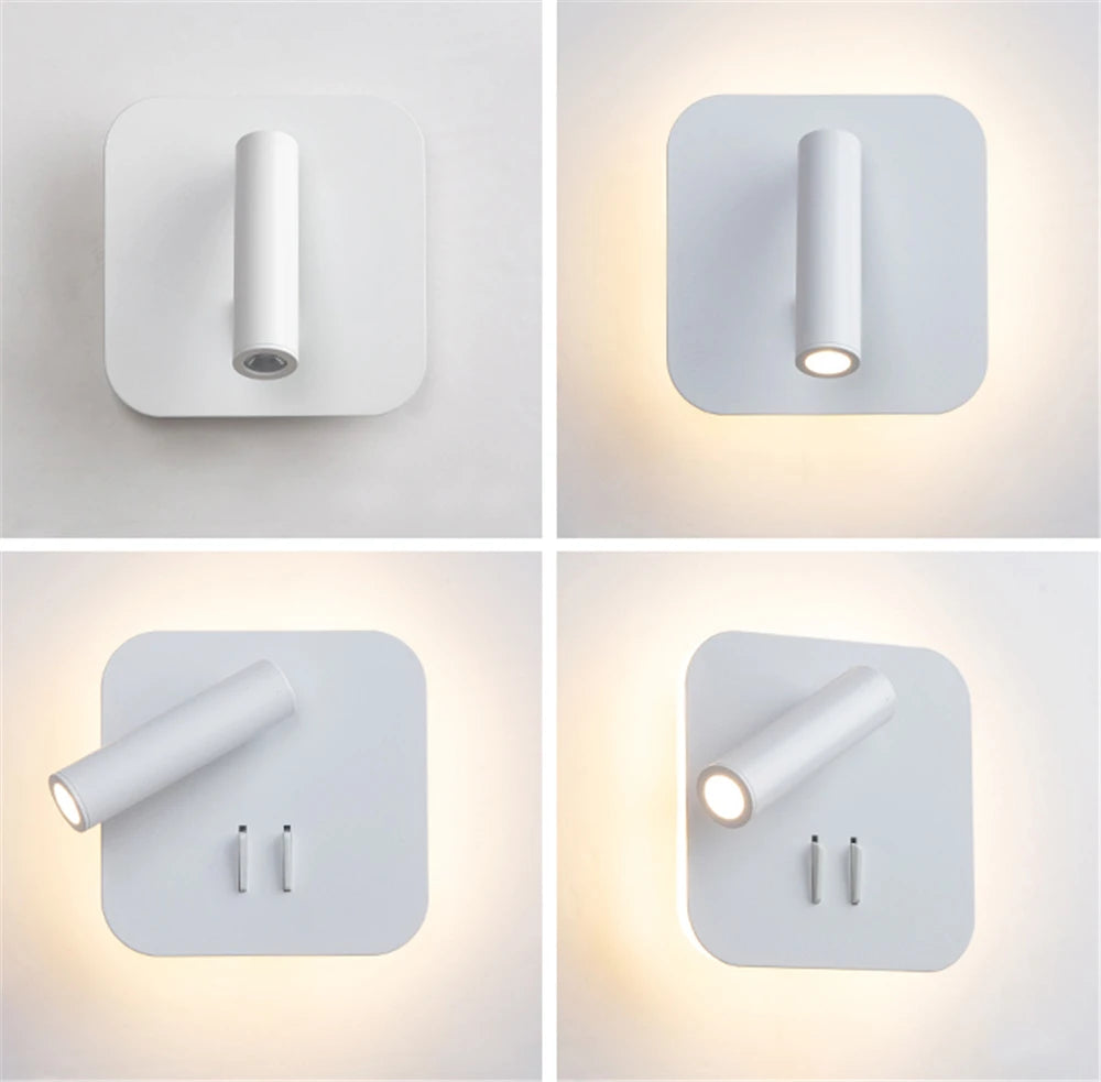 Bedroom Beside Wall Lamp LED Wall Light With Switch Reading Light Adjustable Lighting Angle Iron+Aluminum+ Acrylic AC90-260V