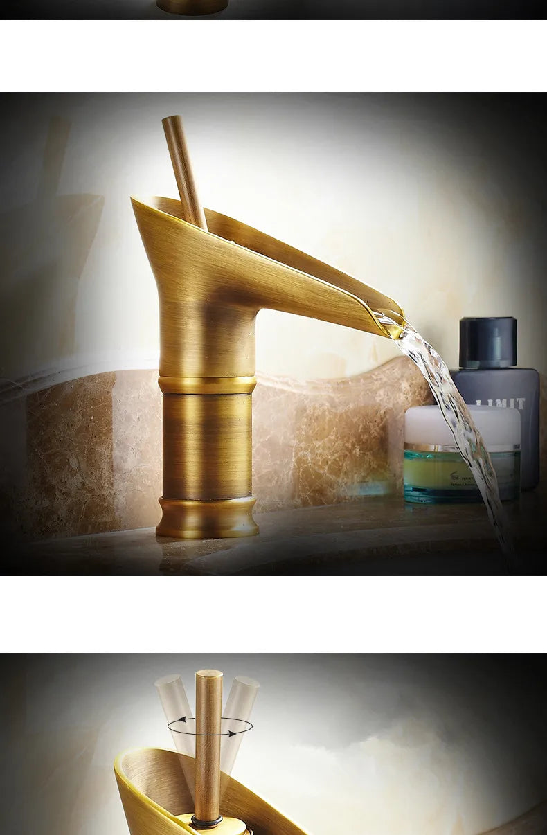 Bathroom Faucet Single Lever Waterfall Basin Faucet Brass Antique Hot and Cold bathroom Sink Mixer Wine Glass Style Taps
