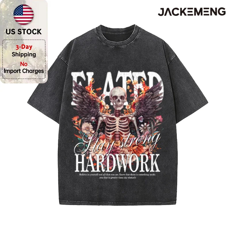 Oversized Vintage Retro Gothic Skeleton Streetwear Print Tshirt USA Stock Wholesale Y2K Casual Tee
