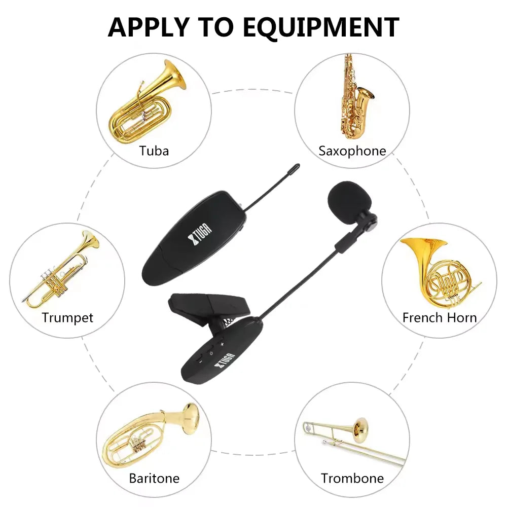 XTUGA KX621 UHF Wireless Cardioid Condenser Microphone Clip-on Noise Cancelling Portable for Saxophone Trumpets Smart Phones
