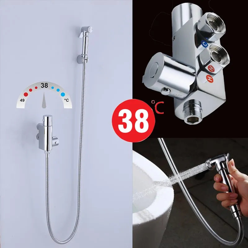 Thermostat Bidet Set Wall Mounted Bathroom Shower Toilet Portable Sprayer Kit Cold Hot Water Hygienic Shower Thermostatic Valve
