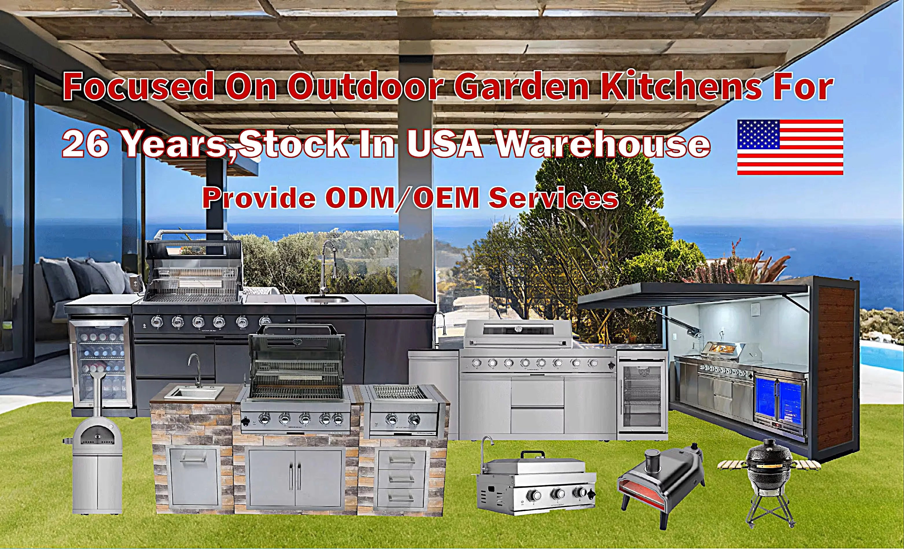 Customized Garden Outdoor Kitchen Sink Unit with Faucet and Drainboard for Food Cleaning Setup backyard patio camping cooki